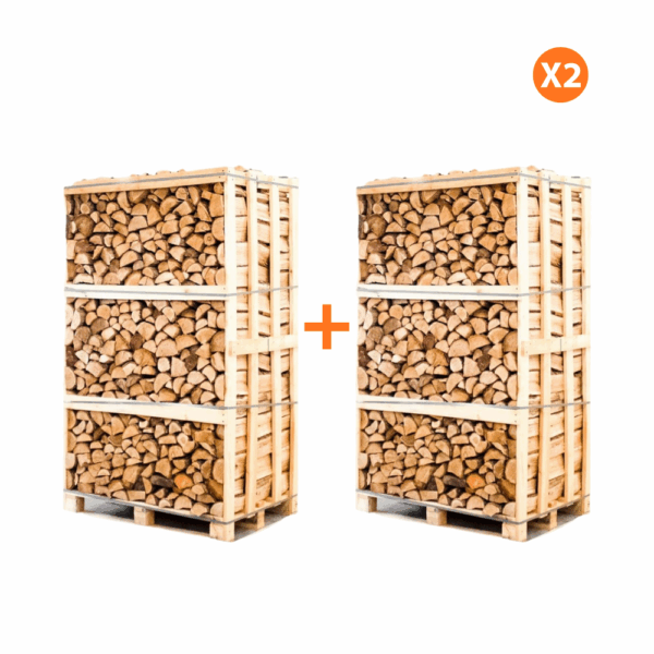 AANBIEDING: 2X Hele pallets ovengedroogd gekloofd eiken haardhout 25cm, 1700kg