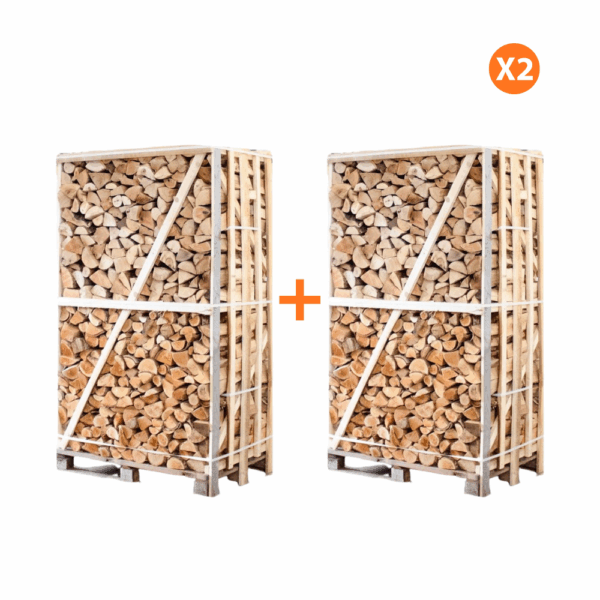 AANBIEDING: 2X Hele pallet ovengedroogd gekloofd berken/essen haardhout mix 25cm, 1800kg