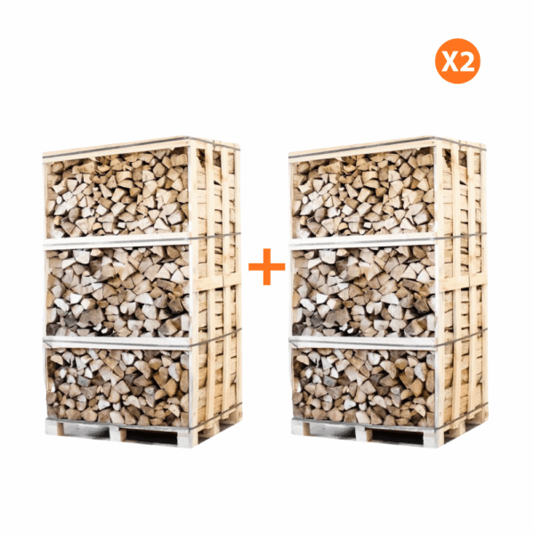 AANBIEDING: 2X Hele pallets ovengedroogd gekloofd haagbeuk haardhout 25cm, 1800kg